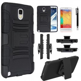 Samsung Galaxy Note 3 Case, Dual Layers [Combo Holster] Case And Built-In Kickstand Bundled with [Premium Screen Protector] Hybird Shockproof And Circlemalls Stylus Pen (Black)